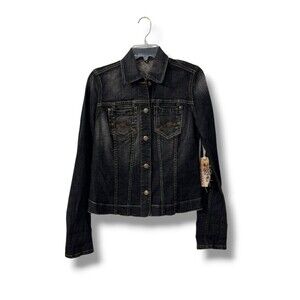 Softwear Mark Singer Denim Jacket S Floral Embroidered Dark Wash Casual Chic